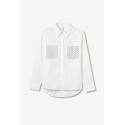 Camisa blanca mujer moderna Marcela | Tachuelas y bolsillos frontales