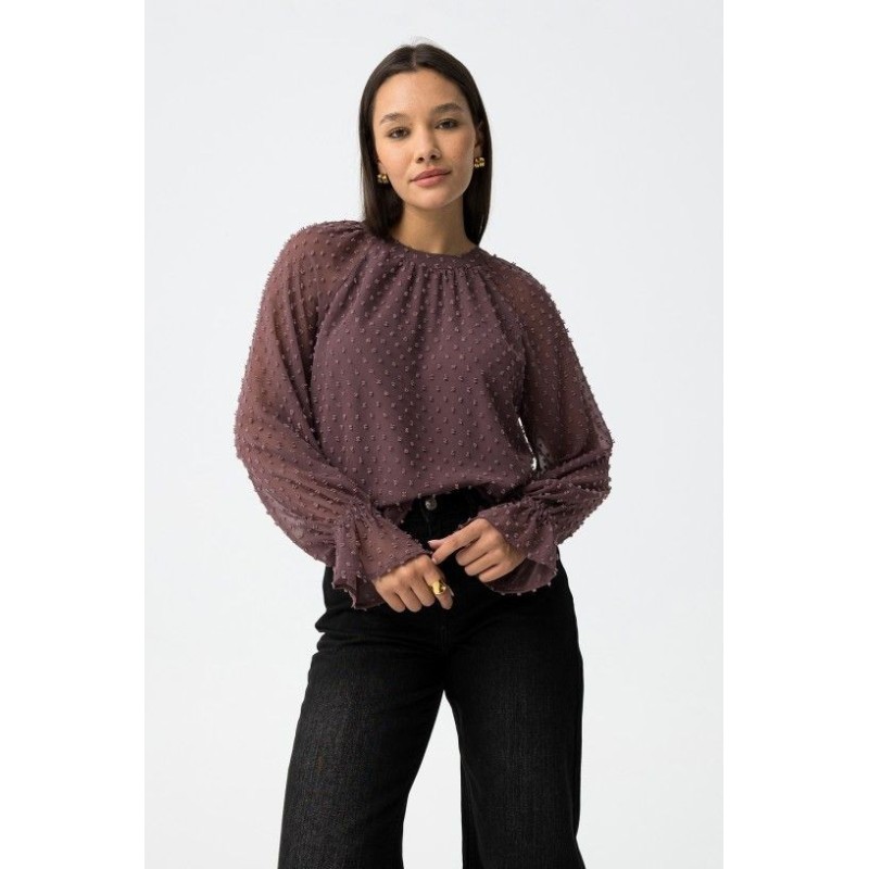 Blusa plumeti mujer elegante Laurinda | Manga larga y cuello fruncido