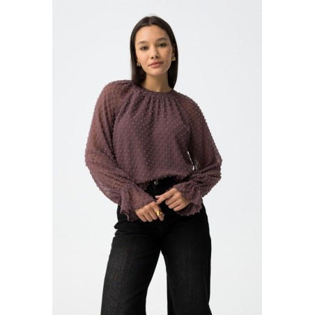 Blusa plumeti mujer elegante Laurinda | Manga larga y cuello fruncido