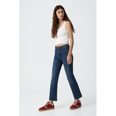 Vaqueros rectos mujer Megan | Tiro alto y bajo deshilachado