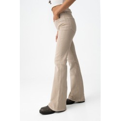 Vaqueros beige de mujer ZOE corte campana y tiro alto