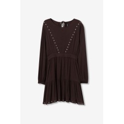 Vestido marrón boho mujer | Cintura elástica y detalles metálicos