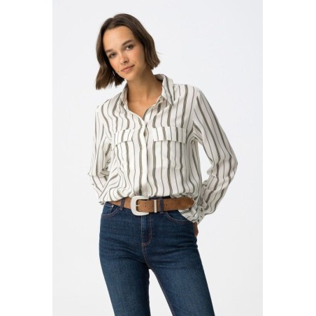 Camisa de mujer a rayas 100% viscosa con bolsillos frontales - modelo Raider de Tiffosi