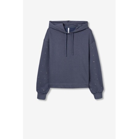 Sudadera con capucha azul medianoche y detalle de brillos en las mangas - modelo Urban_1 de Tiffosi