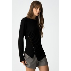 Camiseta negra slim fit con botones dorados – modelo Chilli de Tiffosi.