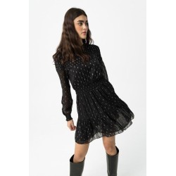 Vestido corto negro de mujer TIFFOSI con estampado metálico y manga larga