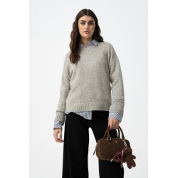 Jersey de punto gris con lana y cuello redondo TIFFOSI | La Petite Sophie