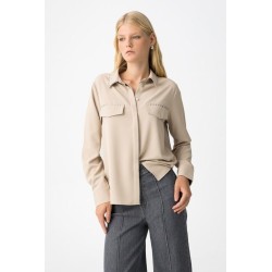 Camisa Alperce beige con solapas y detalles metálicos de Tiffosi