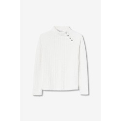 👉 “Camiseta Arche blanca de mujer con botones decorativos en el hombro – La Petite Sophie”