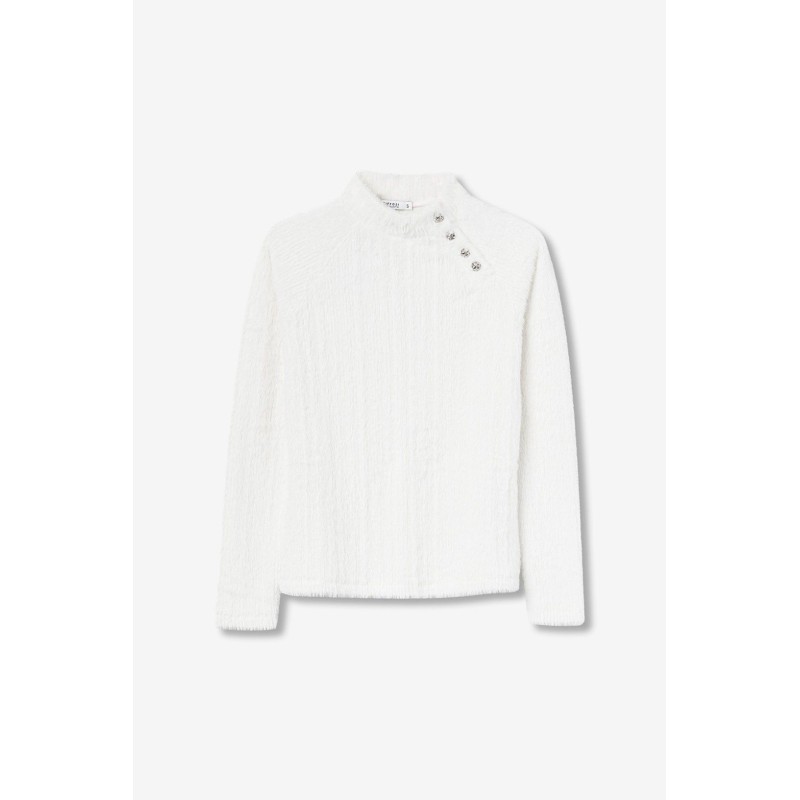 👉 “Camiseta Arche blanca de mujer con botones decorativos en el hombro – La Petite Sophie”