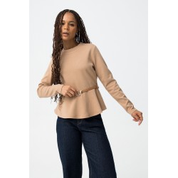 Camiseta Leda beige Tiffosi entallada con cinturón y volante en la cintura