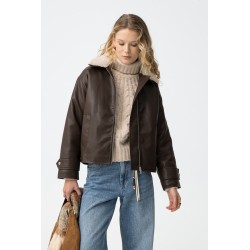 Cazadora Ostra chocolate Tiffosi con cuello de borreguito