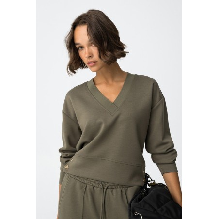 Sudadera Kenzina verde de Tiffosi con escote en V y botones metálicos decorativos