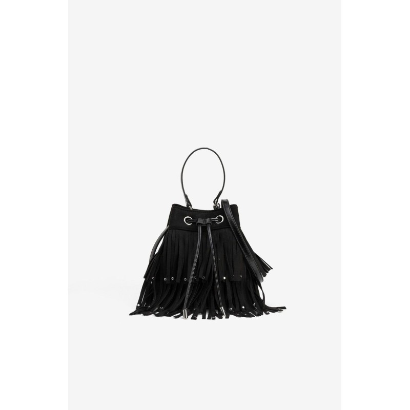Bolso bucket ALICE_A negro con flecos | La Petite Sophie