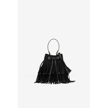 Bolso bucket ALICE_A negro con flecos | La Petite Sophie