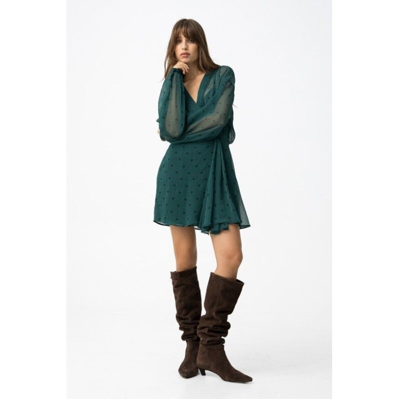 Vestido Dubai verde oscuro – Elegante cruzado con nudo | La Petite Sophie