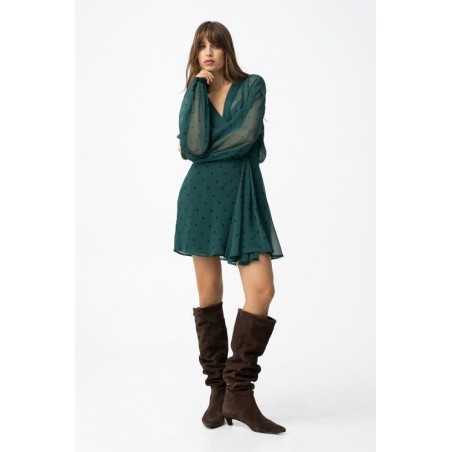 Vestido Dubai verde oscuro – Elegante cruzado con nudo | La Petite Sophie