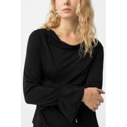 TIFFOSI | Top Grace negro mujer – Escote drapeado y manga acampanada