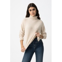 Jersey cuello alto beige mujer | Jersey básico elegante | La Petite Sophie