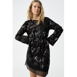 Vestido corto lentejuelas negras mujer | Vestido fiesta elegante