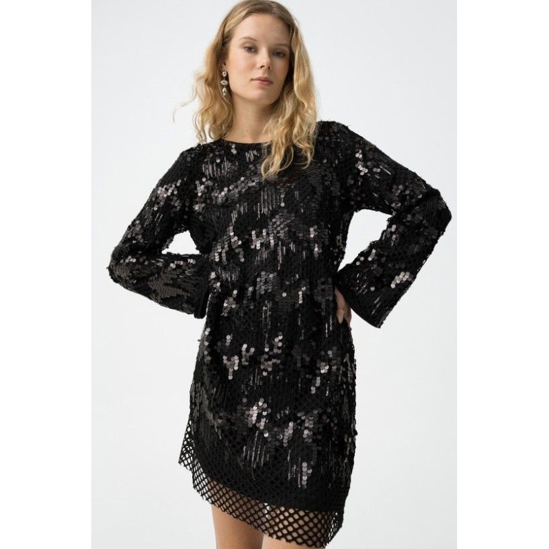 Vestido corto lentejuelas negras mujer | Vestido fiesta elegante