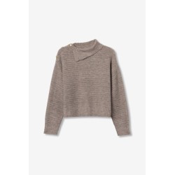 Jersey gris mujer de punto con cuello asimétrico | Moda otoño invierno