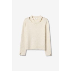 Jersey de punto crema con perlas | Jersey elegante mujer