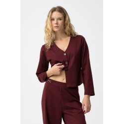 Chaqueta de punto burdeos con botones joya | Mujer