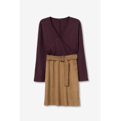 Vestido bicolor cruzado burdeos y camel | Nueva colección mujer