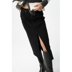 Falda vaquera midi negra con abertura | Rebajas mujer