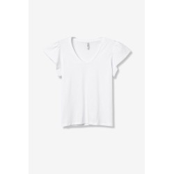 Camiseta blanca cuello pico con volante | Tiffosi