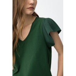 Camiseta blanca cuello pico con volante | Tiffosi