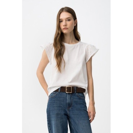 Camiseta blanca con manga bordada inglesa | Tiffosi