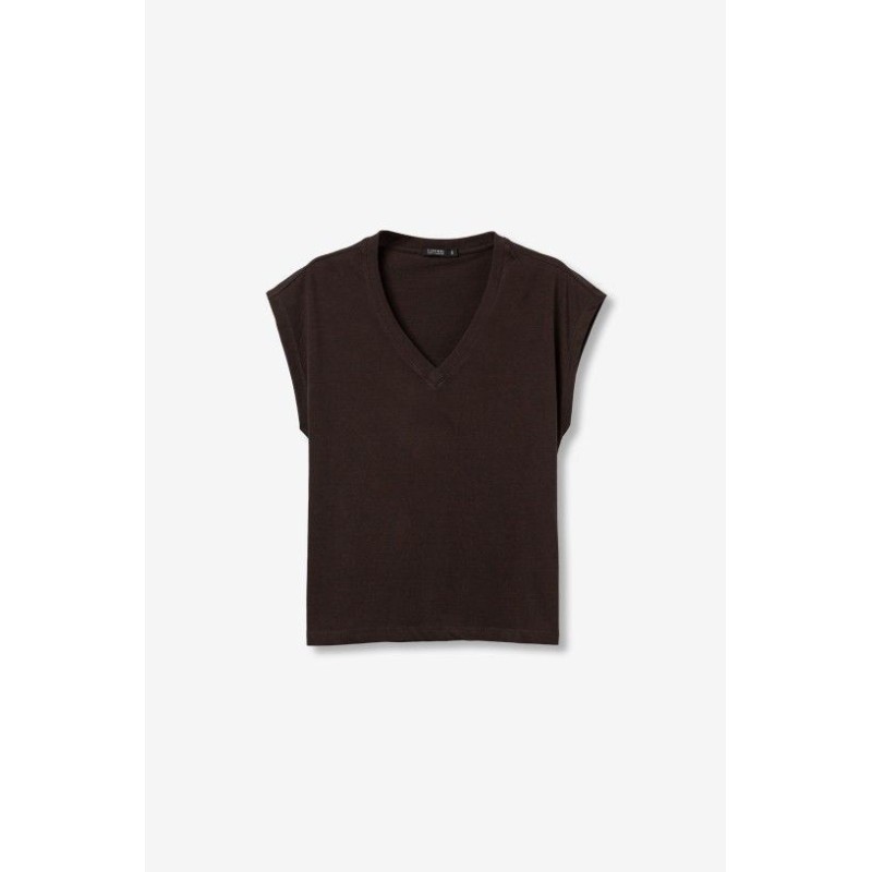 Camiseta marrón cuello pico mujer | Tiffosi