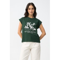 Camiseta verde Tiffosi Bloom Wildly con estampado floral