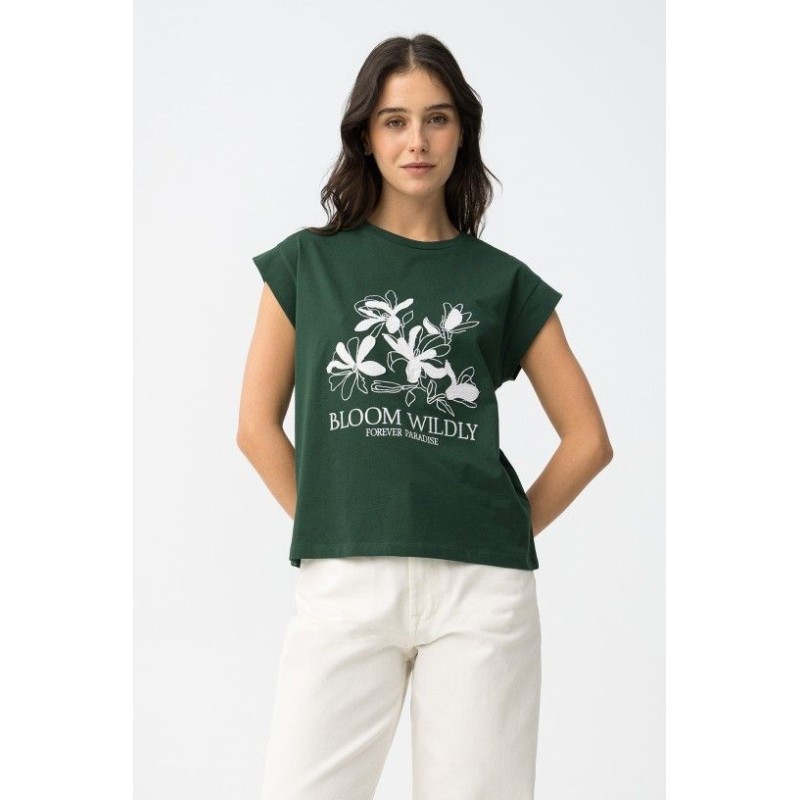 Camiseta verde Tiffosi Bloom Wildly con estampado floral