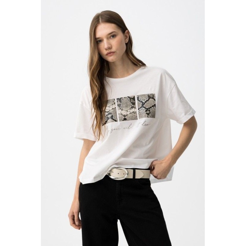 Camiseta blanca con animal print mujer | Tiffosi
