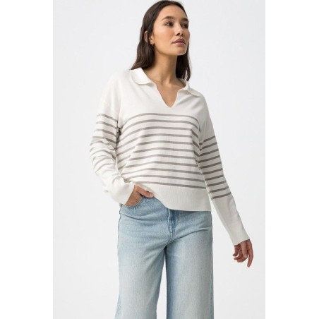 Jersey blanco Tiffosi de rayas beige con cuello polo