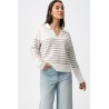 Jersey blanco Tiffosi de rayas beige con cuello polo