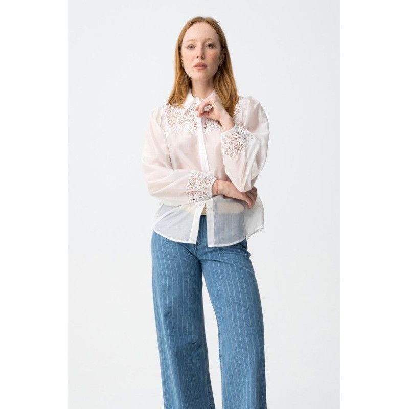 Camisa blanca bordada mujer | Tiffosi