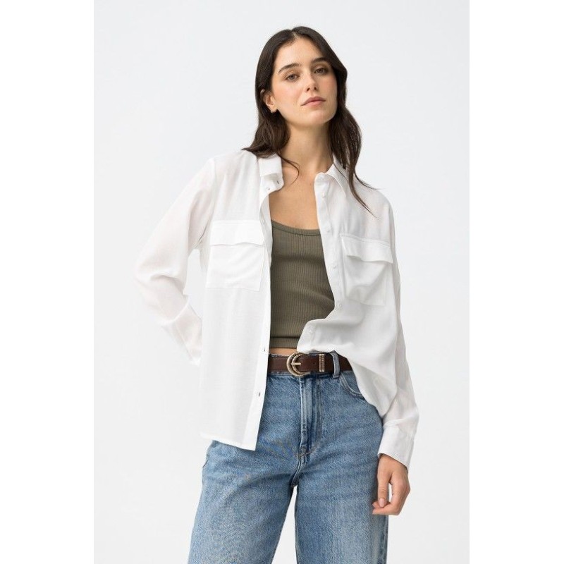 Camisa blanca fluida con bolsillos Tiffosi mujer
