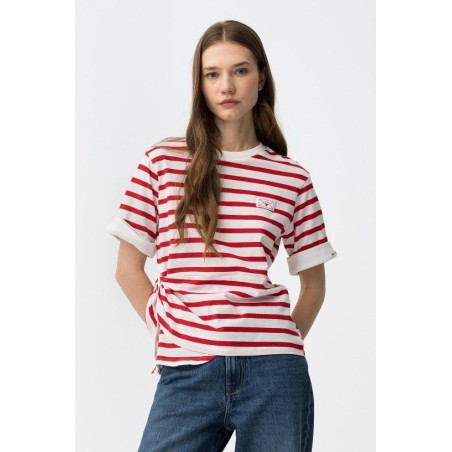 Camiseta de rayas rojas con fruncido lateral Tiffosi mujer