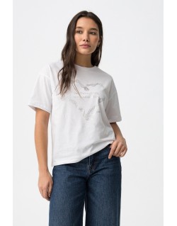 Camiseta blanca con corazón de cuerda y mensaje Tiffosi mujer