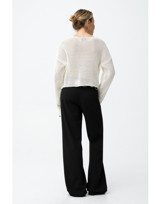 Pantalón negro fluido tiro alto mujer | Tiffosi