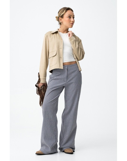 Pantalón de cuadros vichy blanco y negro de tiro alto Tiffosi