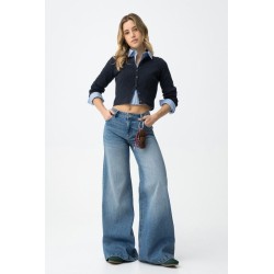 Vaquero ancho tiro alto azul claro mujer Tiffosi