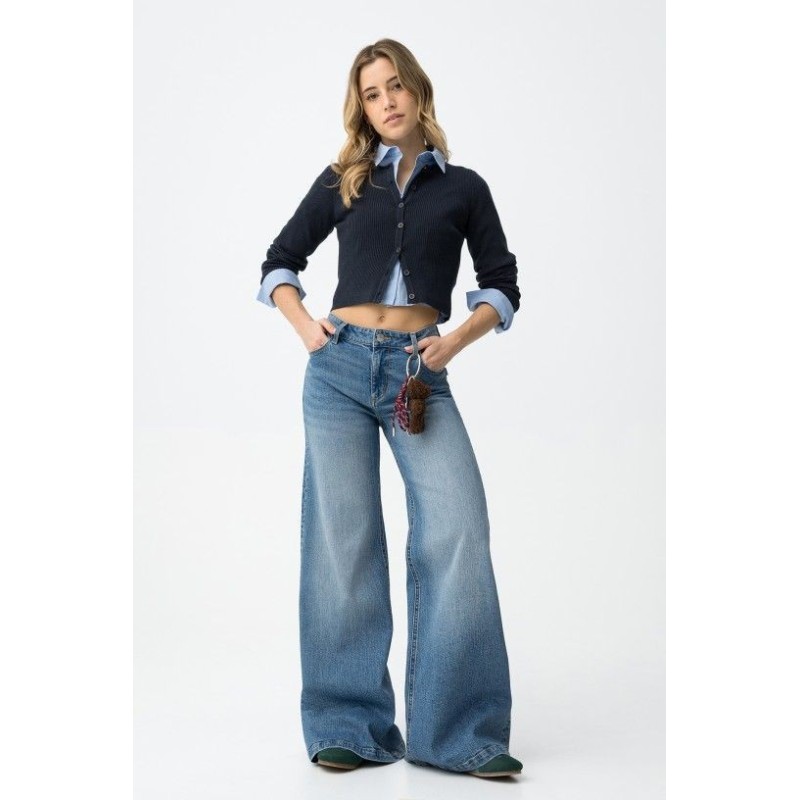 Vaquero ancho tiro alto azul claro mujer Tiffosi